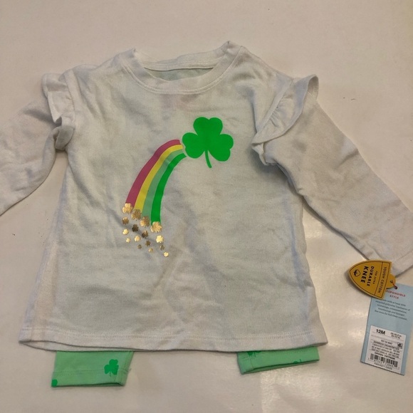Cat & Jack Baby Girl Shamrock Rainbow Ruffle Long sleeves Pants Two Pc Set 12M - Picture 4 of 10